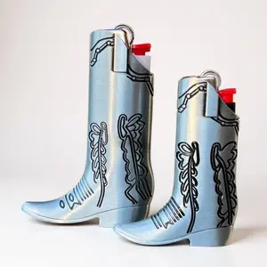 Boots Lighter Case Vintage Metal Western Cowboy Shoes Holder Boho Style Sleeve Retro Funny Gift Candle Lighters