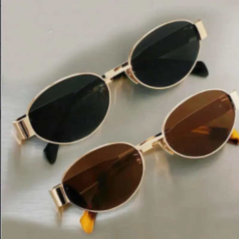 Vintage 90s Oval Sunglasses, Small Metal Frame Retro Eyewear with UV400 Protection, Old Money Aesthetic Shades for Men and Women