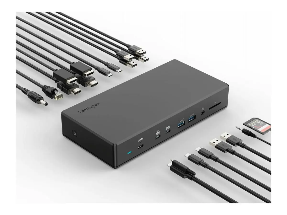 Kensington SD4880P USB-C Quad Video Docking Station - 17-in-1 Ports, Driverless, Power Delivery, Fast Charging, Thunderbolt Compatible, SD Card Support, 10 Plug-and-Charge USB Ports, Recycled Content, Black, 10 Usb Ports