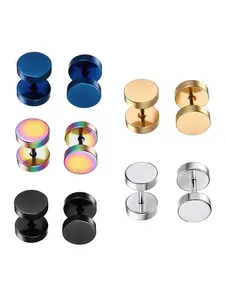 High Polished Medical Grade Stainless Steel Disc Stud Earrings, Unisex Round Back Ear Pins, Casual Style, All Seasons, 5 Pairs Set, Surgical Steel Earrings, Ear Studs