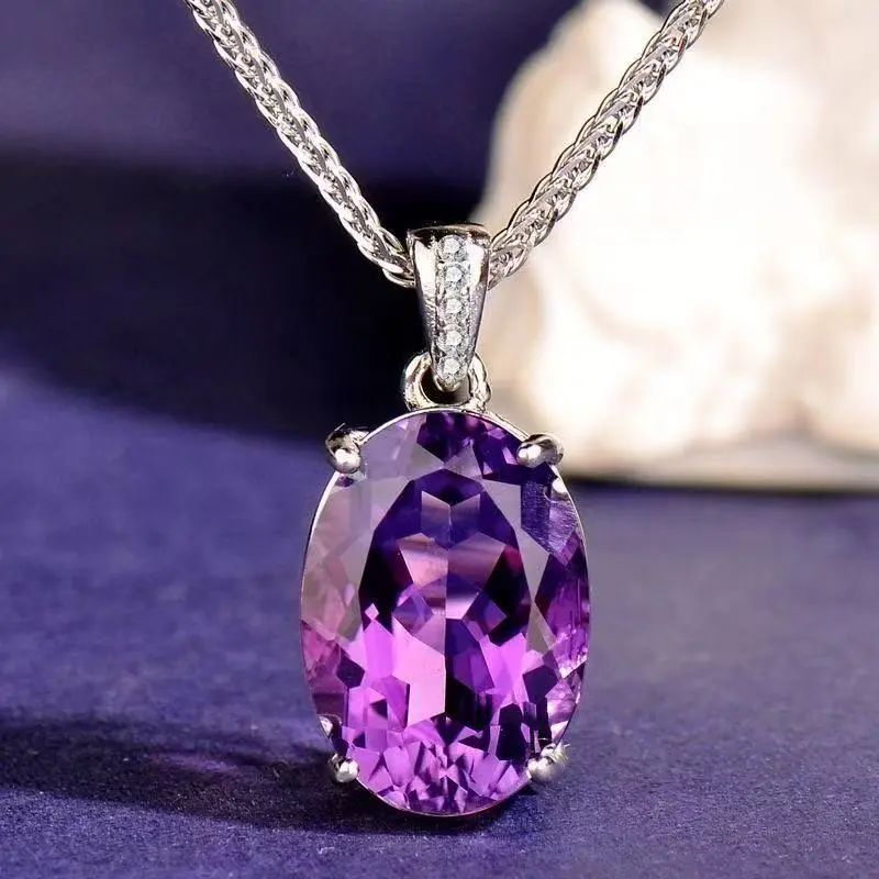 Natural Amethyst Pendant Necklace for Women, Dainty Silver Crystal Necklace, Elegant Sparkly Jewelry for Valentine's Day Mother's Day Birthday Gift for Her