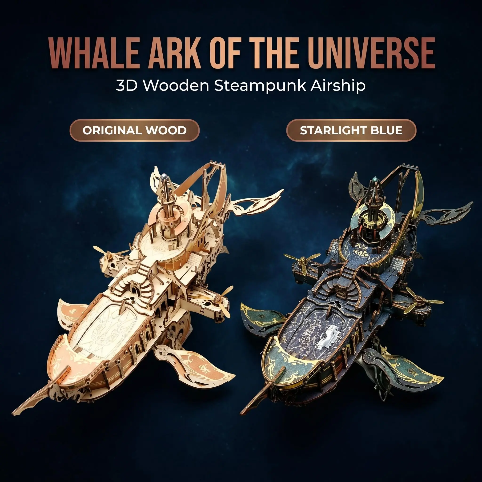 Steampunk Whale Ark 3D Wooden Puzzle - No Glue DIY Assembly Sci-Fi Spaceship Desktop Decor
