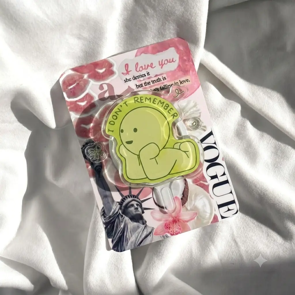 I Don't Remember Funny Quote Phone Grip, Cute Kawaii Green Bean Acrylic Phone Stand, Relatable Lazy Blob Griptok, Gen Z Meme Humor Smartphone Accessory Gift