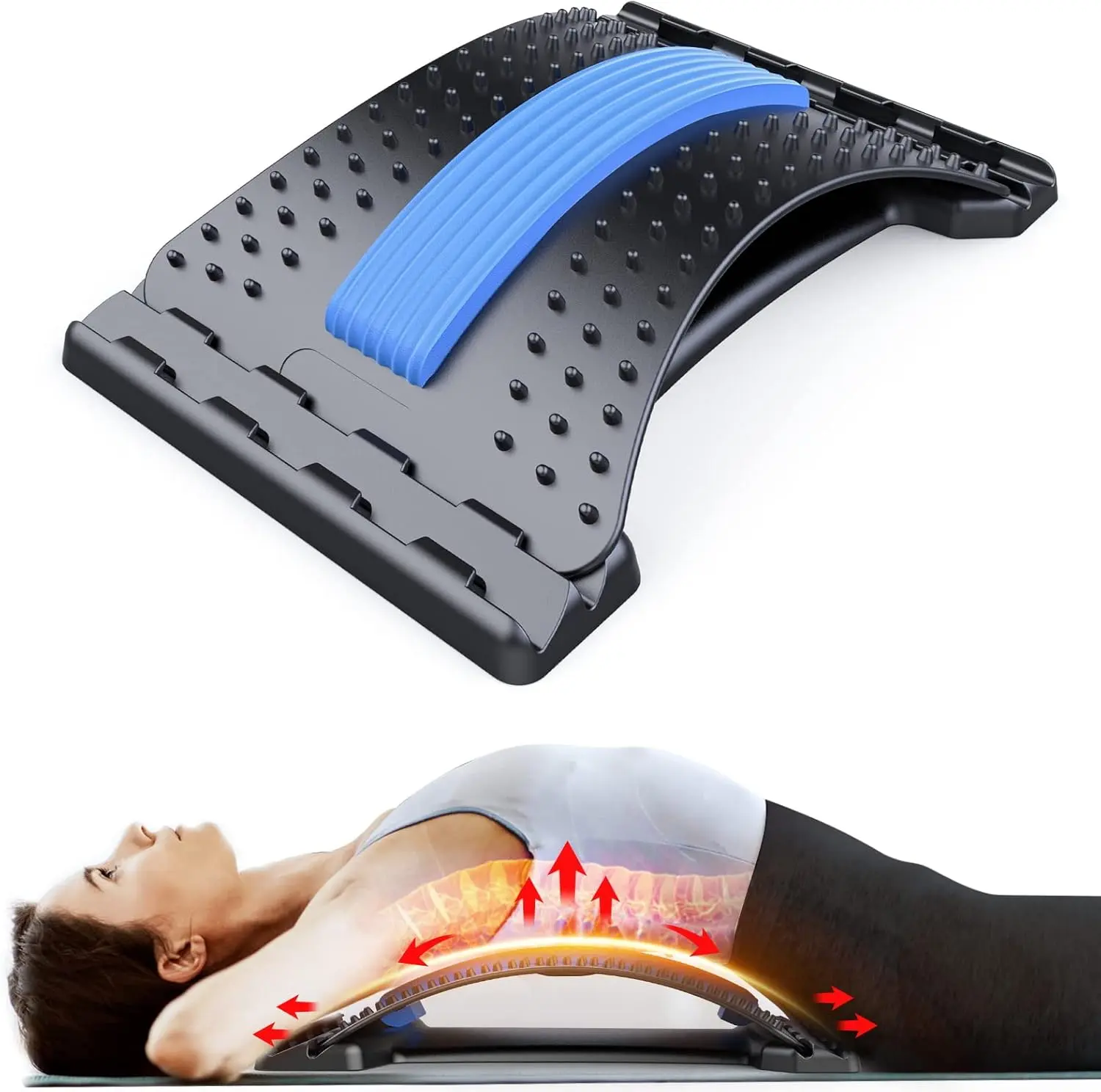 Compact ABS Plastic Contoured Back Stretcher - Manual Massage Tool for Lower Back Pain Relief, Adjustable Levels, Lumbar Spine Decompression (Ideal Daily Body Care Gift)