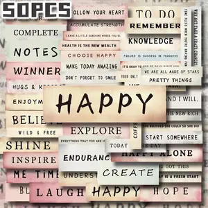 50PCS Vintage Phrase Label Aesthetic Stickers Pack, Retro Short Quote & Decorative Tag Illustration Vinyl Stickers for Scrapbooking, Journal, Planner, Album, Laptop, Water Bottle, Phone Case, DIY Craft Decoration, Gift Wrapping, Packaging Labels