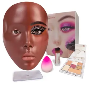 Makeup Practice Face Mannequin with Practice Board, 5D Silicone Full Face Eyelash Eye Shadow, for Emerging Makeup Artist, Beginners, Girl'