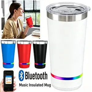 20oz Stainless Steel Smart Insulated Tumbler with Bluetooth Speaker Coffee Mug with RGB Ambient Light Travel Cup for Outdoor Party Perfect, Protable Music Cup, Gifts for Men Women