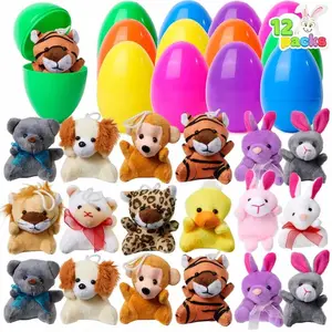 12 Pack Prefilled Easter Eggs with Plush Animals • Ultimate Easter Egg Hunt Kit for Kids • Perfect Easter Basket Stuffers & Classroom Prizes