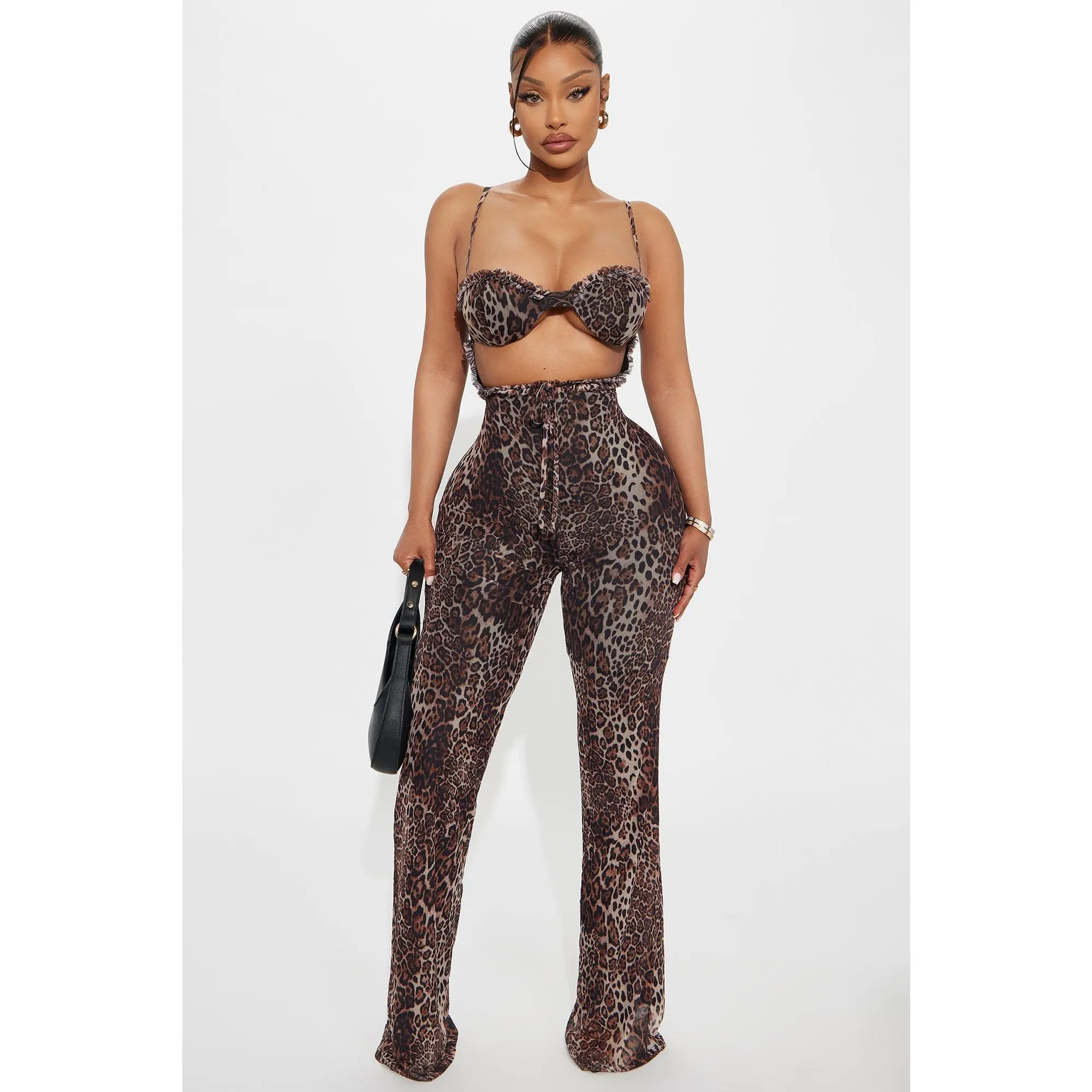 Lulu Leopard Print Mesh Jumpsuit - Brown