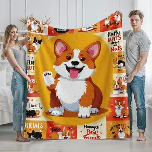 Cute Corgi Dog Cartoon Print Blanket Soft Cozy Throw for Living Room Bedroom and Couch Use Ideal Gift for Dog Lovers Best Friend Holiday Christmas Valentine's Day Housewarming and Birthday Presents