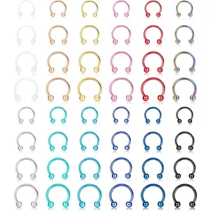Sanfenly 48Pcs 14G Stainless Steel Horseshoe Nose Septum Rings Piercing Jewelry Cartilage Helix Tragus Earring Hoop Eyebrow Lip Hoop Piercing Ring for Women Men 6mm 8mm 10mm 12mm Beads Gold