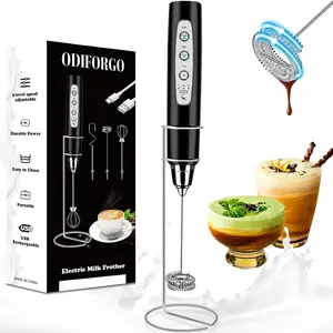 Milk Frother Rechargeable, Handheld Electric Coffee Mixer with 3 Speed Settings & 3 Replaceable Whisks, Stainless Steel Detachable Whisk for Latte, Cappuccino, Matcha, Egg Mixing (Black)