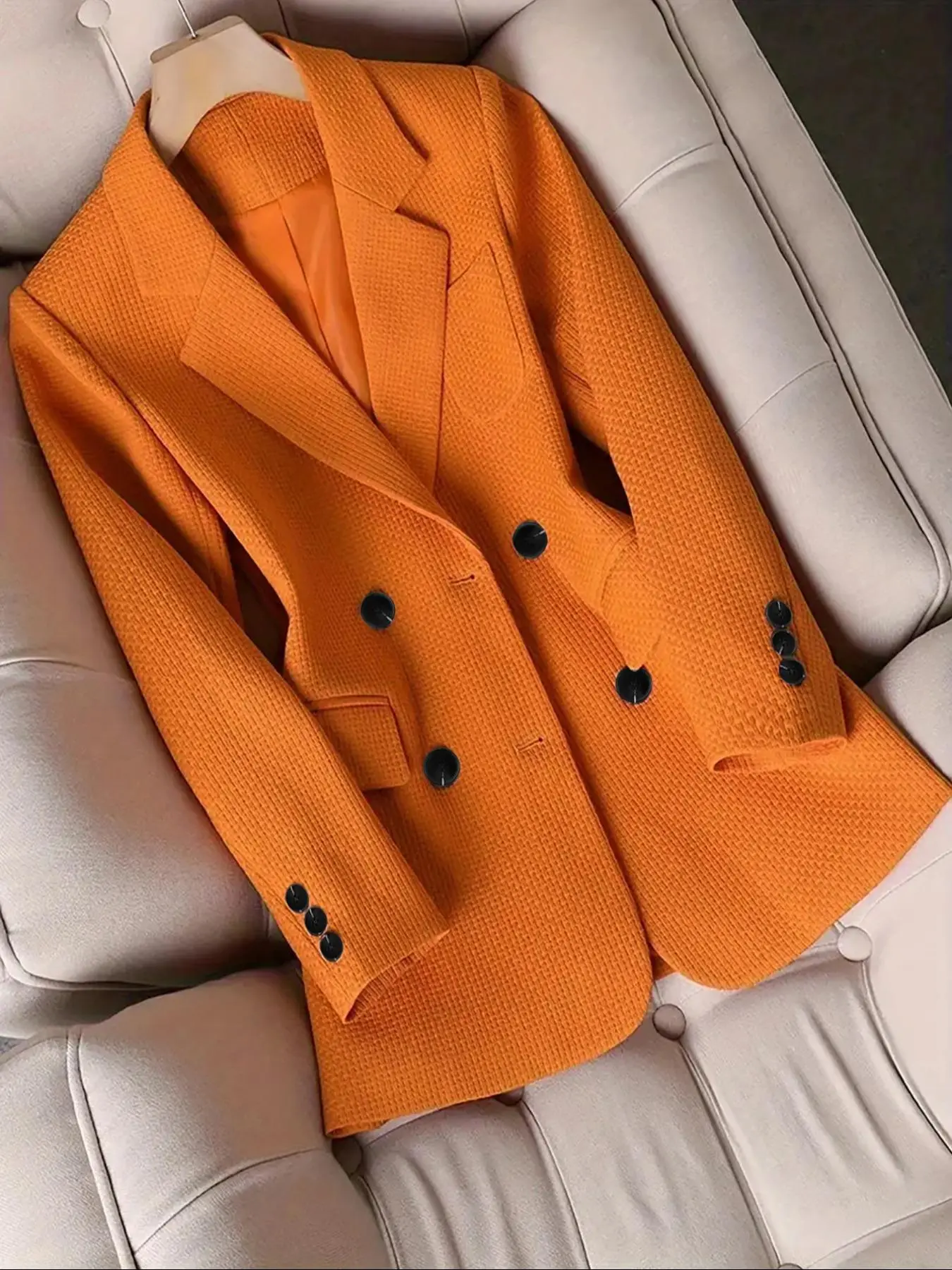 Women's Solid Color Blazer Jacket Fit, Elegant Long Sleeve Button Front Outerwear for Work Office Business, Ladies Clothes for All Seasons