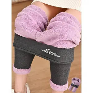 1pc 400g Thick Cloud Fleece Leggings For Women, High Waist, Thermal, Fashion Embroidery
