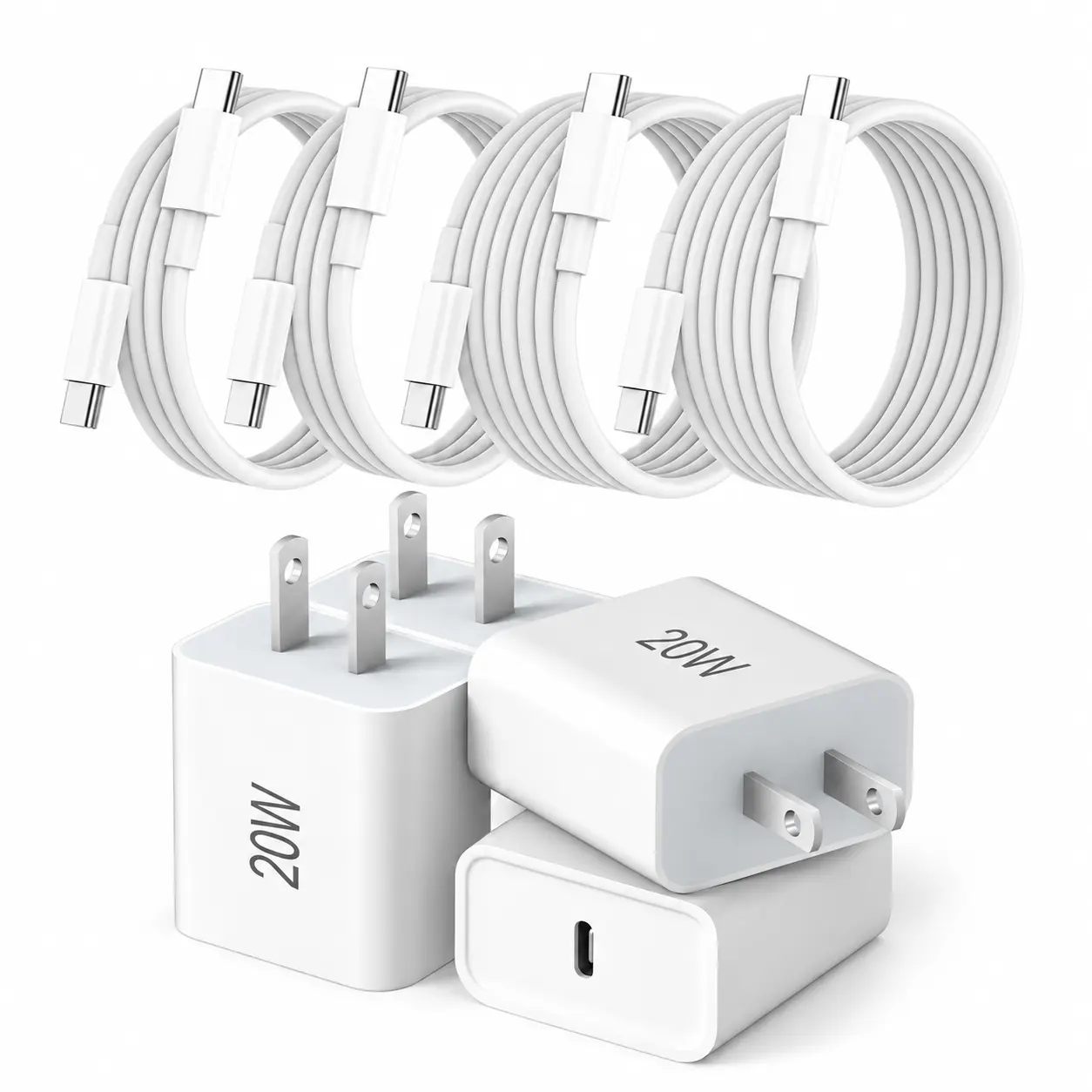 4-Pack 20W USB C Fast Charger for iPhone 16 15 Pro Max, Type C Wall Charger Block with 6FT USB C to USB C Cable, PD Fast Charging Power Adapter for iPad Pro Air Mini, Samsung Galaxy, Pixel, Android