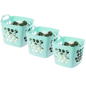 212 MAIN Large Flexible Plastic Laundry Basket (Set of 3, Green) - Home Organizer, Clothes Basket, Ventilated with Hole Cutouts, Lightweight, Waterproof Square Household Storage Hamper with Handheld Side Handles