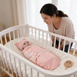 Baby Blanket Set (1 Blanket + 1 Hat), Soft Comfortable Adjustable Baby Wrap, Multiple Colors Available, Suitable for Newborn 0-6 Months, Soft Warm Bedding