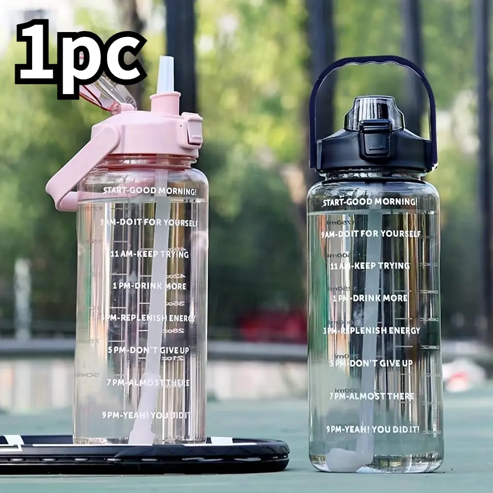 67.63 Oz Portable Water Bottle with Straw, Large Capacity Fitness Drink Bottle with Time Markers, Sports Drinking Bottle, Hydration Bottle, Plastic Water Bottle, Traveler Water Bottle, Ideal for Outdoor Sports and Holidays