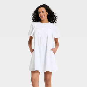 Women's Short Sleeve Eyelet Mini Shift Dress - Universal Thread