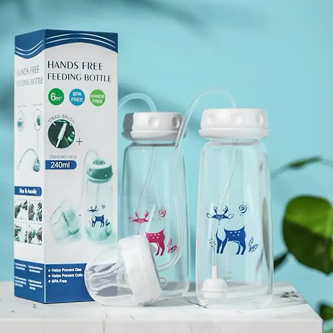 Hands-Free Baby Bottle, 240ml Reusable BPA-Free Plastic & Silicone Feeder with 360° Gravity Ball, Anti-Colic for Newborns & Infants, Lightweight, Leakproof, Anti-Colic Bottle, 6 - 9 Months