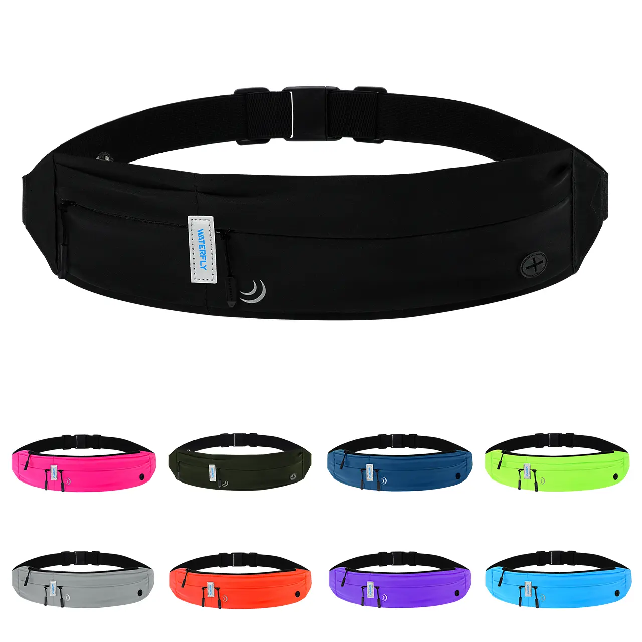 WATERFLY Running Belt Fanny Pack: Runner Marathon Jogging Waist Pack Sport Workout Exercise Fitness Phone Holder Belt for Men Women Jogger Slim Waist Bag