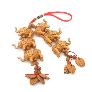 Elephant Wealth and Good Luck Keychain for Car Keys, Suitable for Men, Car Decoration, 3D Retro Peach Wood Elephant Phone Charm, Car Key Chains