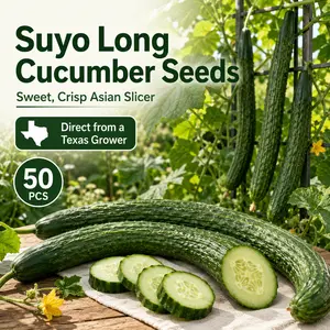 50PCS Suyo Long Cucumber Seeds, Sweet Crisp Asian Slicer Cucumber, Long Dark Green Tender Skin, High Yield Trellis Vegetable Seeds, Easy to Grow Non-GMO Garden Seeds for Backyard, Raised Bed, Patio Container & Home Garden