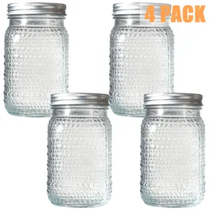 4/6 Pack 32 oz Clear/ Blue/ Green/ Pink Diamond Series Wide Mouth Mason Jars for Pickling, Canning, Fermenting and Food Storage for Storing For Storing All kinds of Food