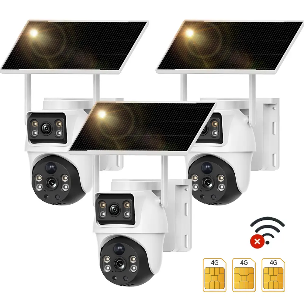 XIAOVV 3Pcs 4G 8MP Wireless Solar Powered Surveillance Camera With SIM Card Not Supporting WiFi FULL HD 360 Degree Home Security Camera With Spotlight Alarm, Motion Detection, IP65 Waterproof, Color Night Vision, Two-way Audio
