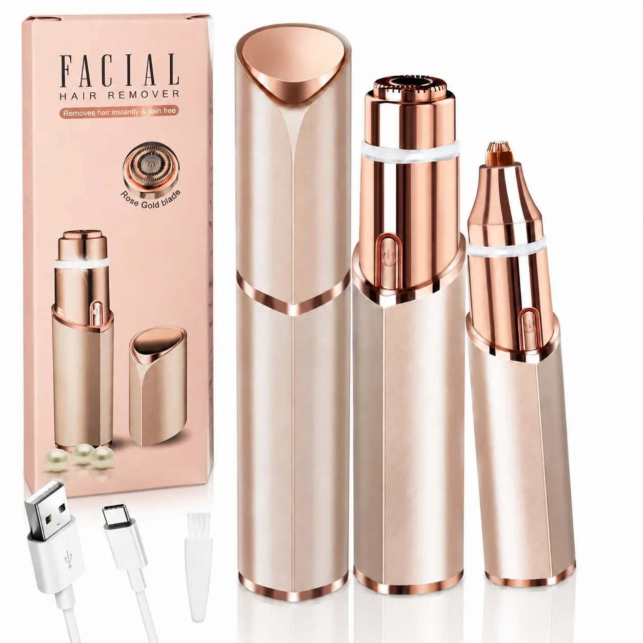 Eyebrow Facial Trimmer: 2 in1 Rechargeable Facial Hair Removal and Eyebrow Electric Shaver - Face Lips Body Painless Facial Razor Daily Comfort