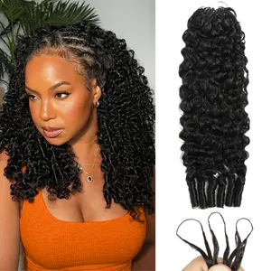 Burmese Curly Crochet Human Hair Knotless Pre-Separated Feather Human Hair Crochet Bundles 3C4A Lightweight Reusable Remy Hair Extensions for Women Natural Black Color