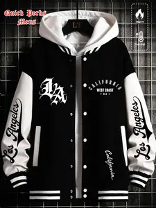 Men's Baseball Jacket Coat Street Fashion Outerwear, Long Sleeve, Fitted Geometric Pattern, Warm & Comfortable Design, Ideal for Fall/winter Seasons, Casual Wear