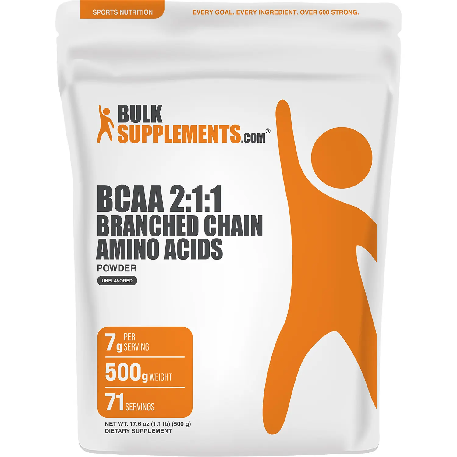 BulkSupplements - BCAA 2:1:1 Branched Chain Amino Acids Powder - Muscle Recovery - Liver Health - 500g - 7g per Serving