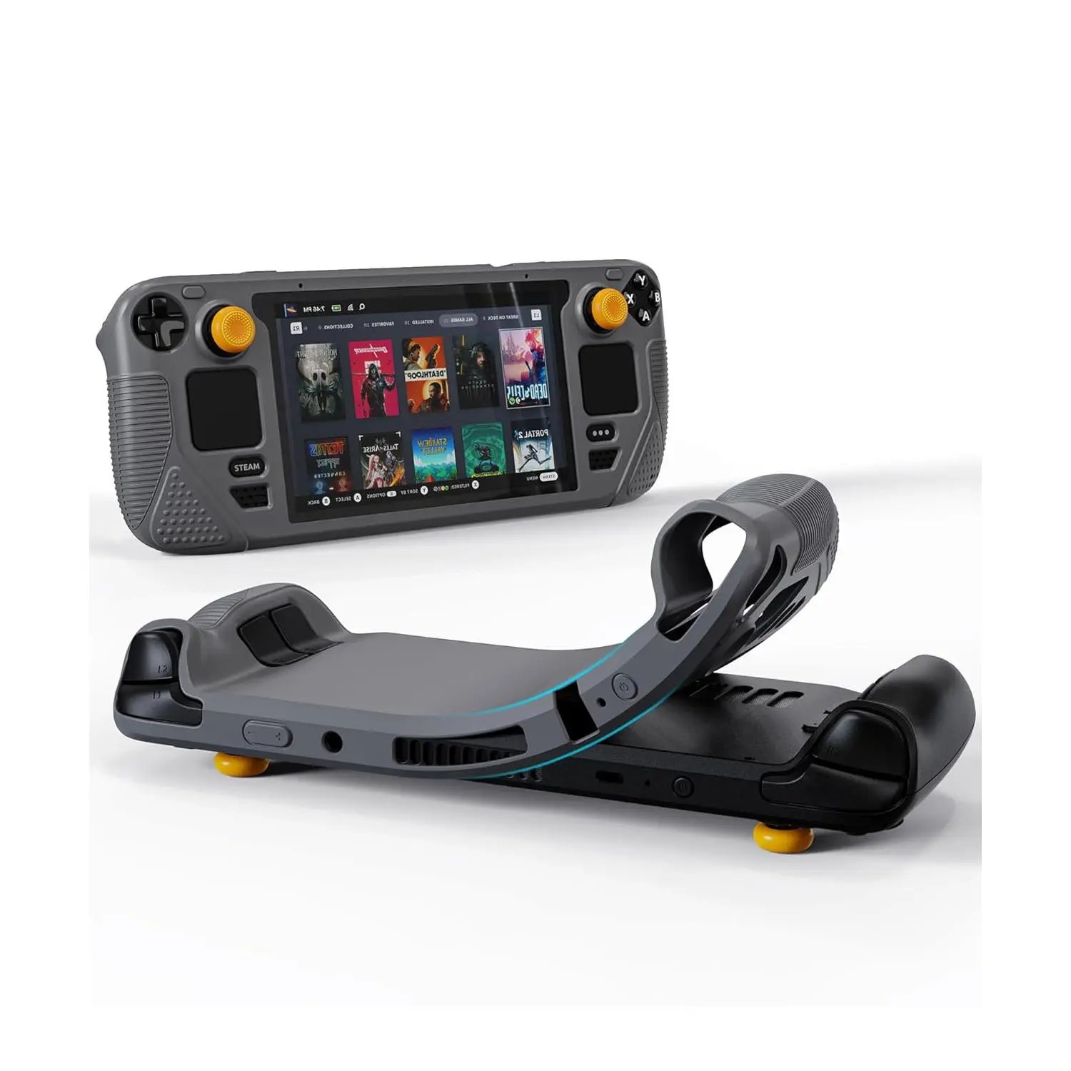 Syntech SYNM053B Black Silicone Protective Case for Handheld Steam Deck Console (OLED/LCD) - All-Round Protection, Precise Fit, Improved Alignment, Non-Slip Thumb Grips, Perfect Fit