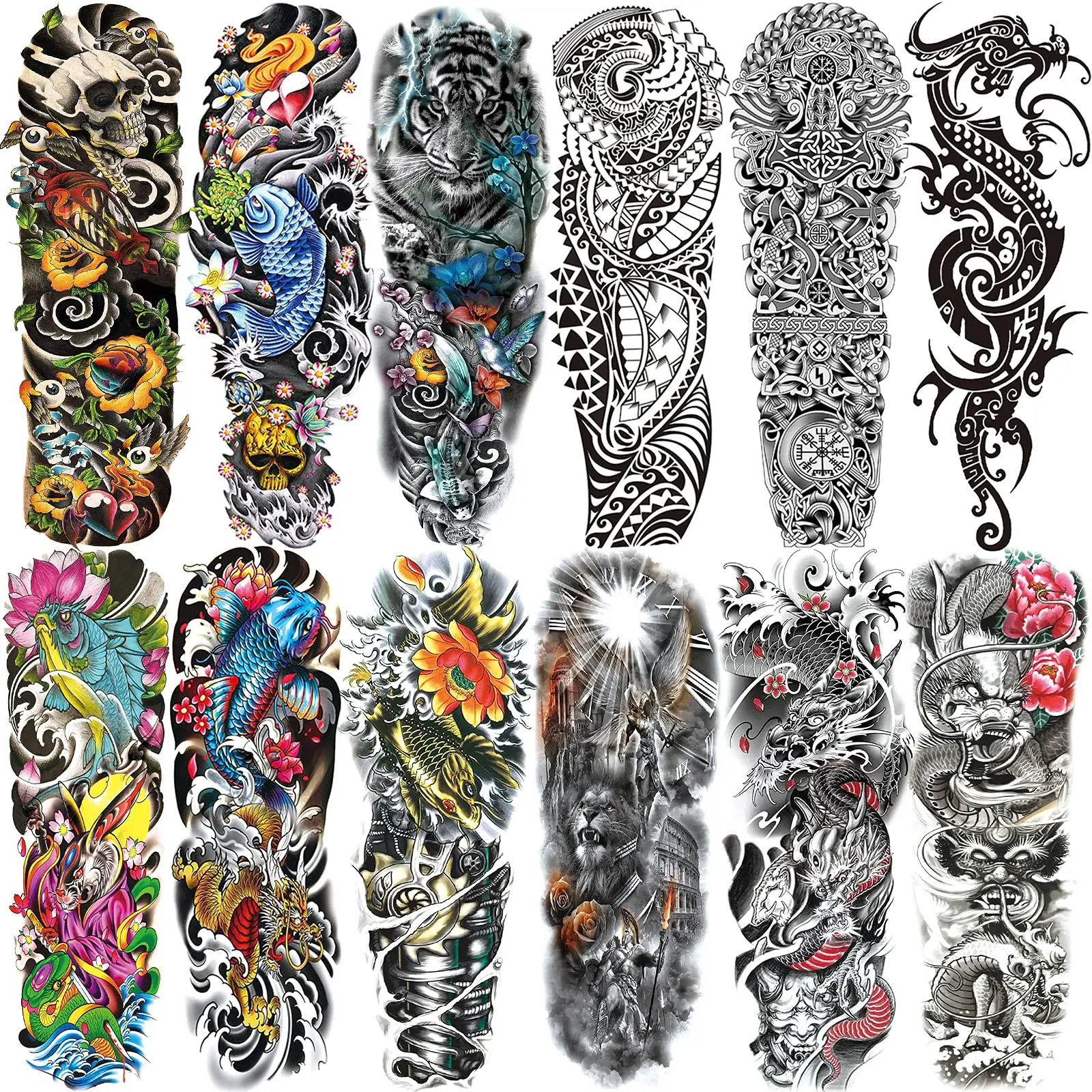 Realistic Waterproof Arm Tattoos Temporary Sleeve Tattoo for Men and Women Full Arm Temporary Tattoos L19"xW7" Long Lasting Fake Tattoos fake totem