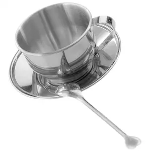 Stainless Steel Coffee Cup Set, Durable Stainless Material, Suitable for Espresso, Latte, Cappuccino, Reusable Design, Coffee Cup Saucer