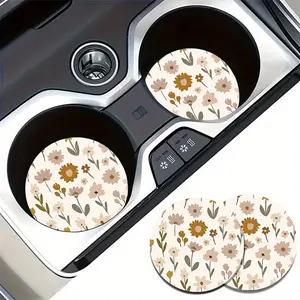 2pcs Floral Car Coasters, Rubber Cup Holder Inserts, Universal Fit Decorative Cup Pads for Men and Women, Ideal for Vehicle and Home Office Use, Drink Coasters, Office Essentials, Aesthetic Pads, Stylish Inserts, Nonslip Base, Durable Material, Drink