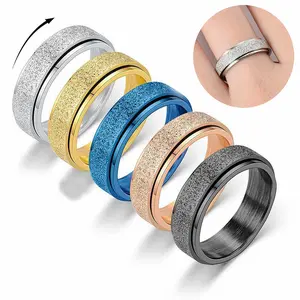Unisex Rainbow Silver Stackable Titanium Turnable Anxiety Ring, Stress-Relieving Fashion Costume Jewelry Accessory, Stackable Ring