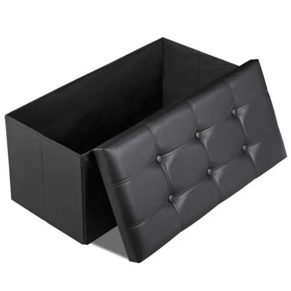 ZENSTYLE 30" Foldable Ottoman - Padded Upholstered Footrest, Storage Organizer Chest, Indoor Furniture for Room, Black Stool, Foot Rest Stools, Soft Padded Footstool