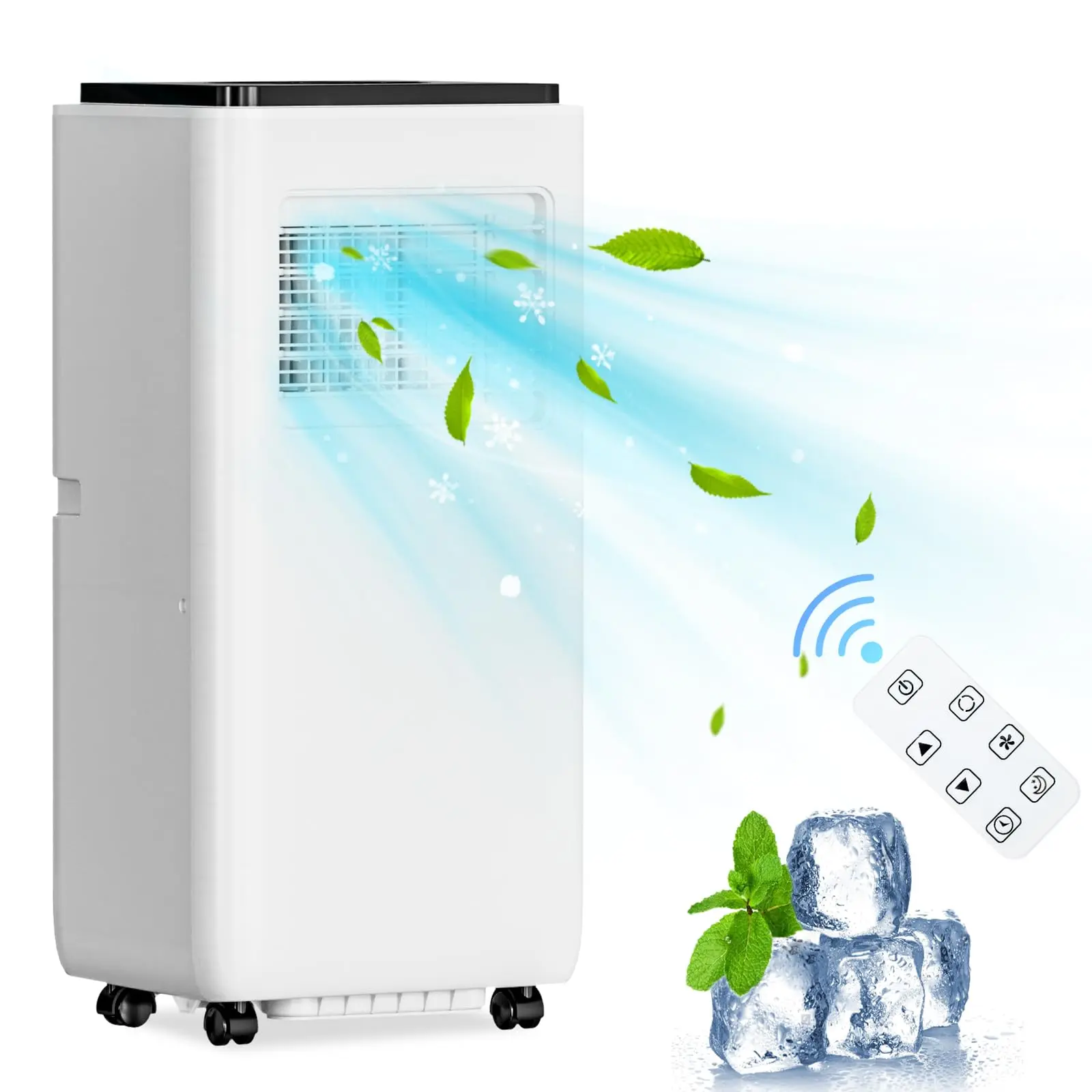 8000 BTU Portable Air Conditioners, 4-in-1 Cooling AC Portable Air Conditioner for Room with Sleep Mode, Ventless Floor Air Conditioner, 3 Speeds Fan & Dehumidifier-White+Black