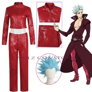Seven Ban Cosplay Anime Sins Cosplay Costume Ban Wig Red PU Uniforms Coat Pants Suit Halloween Party Outfit For Adult Man
