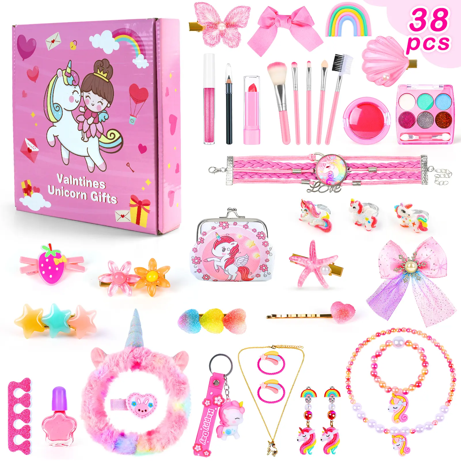 38pcs Pink pink gifts toys Princess Dress Up Kit for Girls Make Up Kit Cosmetic Play Set Pink valentine's Gifts toys day Colors Fashion Style Perfect for Pretend Play Role Playing Party Favor toys Birthday Gift Holiday Boys Girls Toys Colorful Play Kitche