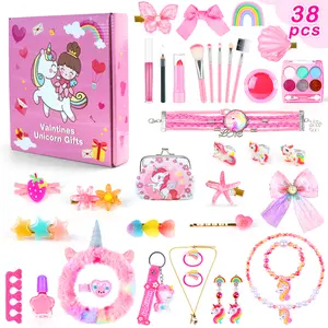 38pcs Pink pink gifts toys Princess Dress Up Kit for Girls Make Up Kit Cosmetic Play Set Pink valentine's Gifts toys day Colors Fashion Style Perfect for Pretend Play Role Playing Party Favor toys Birthday Gift Holiday Boys Girls Toys Colorful Play Kitche