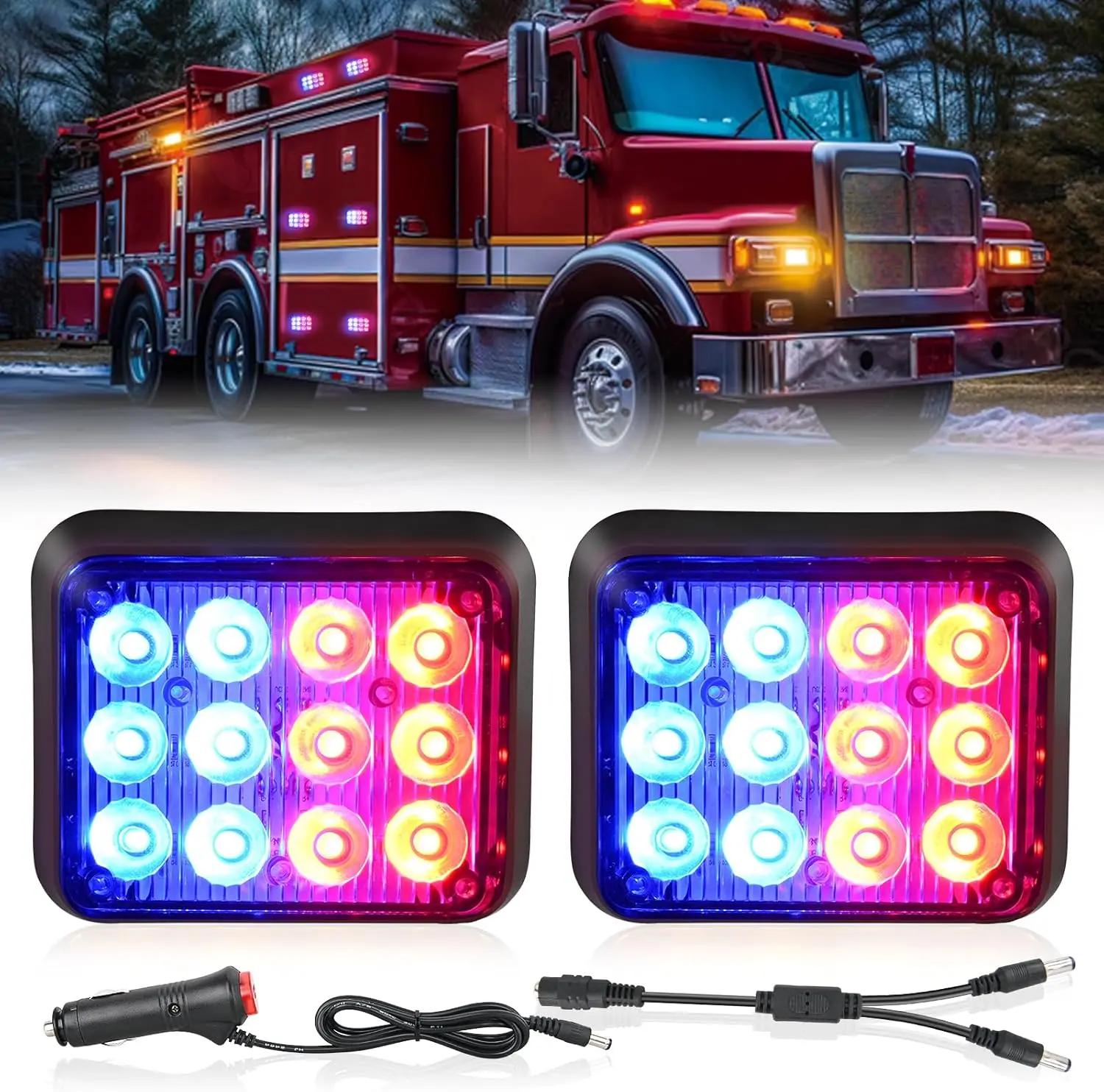Nilight 2PCS 12LED Wireless Rechargeable Magnetic Trailer Taillights - Quick-Install Base, ABS Plastic, Low-Speed Red-Blue Strobe Work Lights for Trucks, Plow Trucks