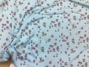 Double Brushed DTY Floral Spandex Stretch Apparel Fabric Sky Blue Purple M310