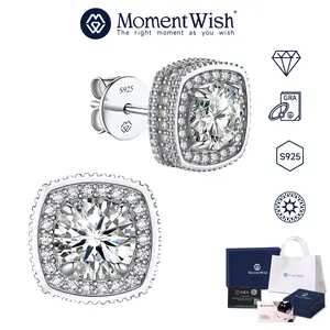 【#102 Square Stud】MomentWish 1Carat Synthetic Moissanite Earrings for Men and Women,  Silver/Golden/Black Earrings in 925  Sterling Silver