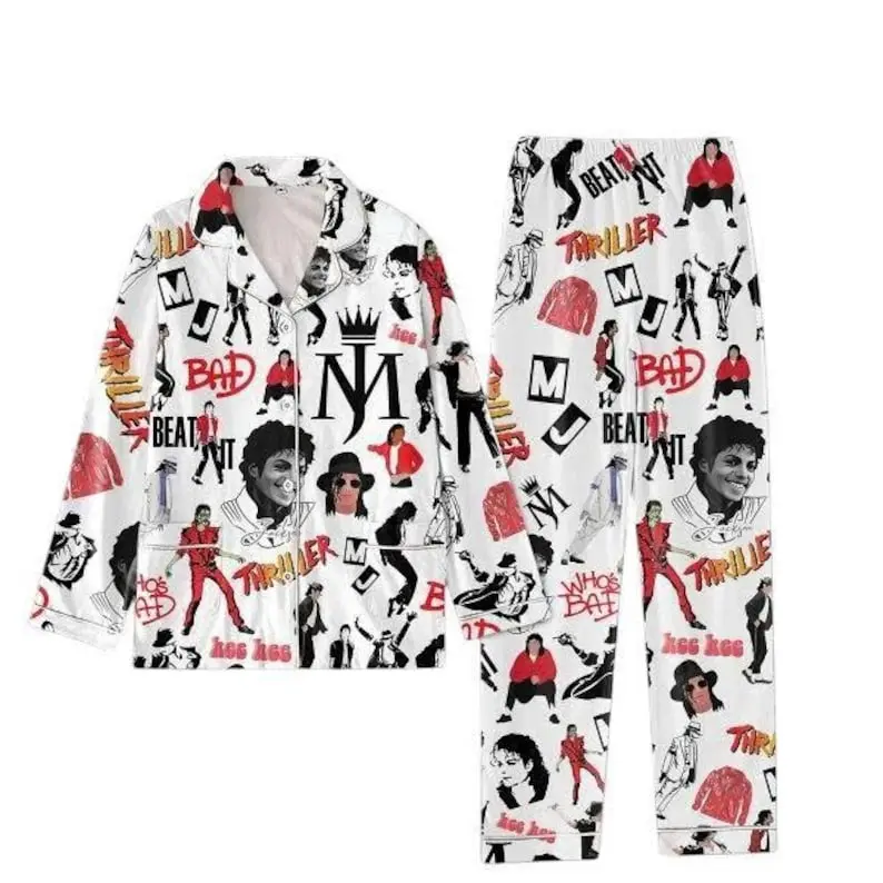 Michael Jackson Pajama Set, King of Pop Retro Music Sleepwear, Thriller Bad Beat It Smooth Criminal Inspired PJs, Music Legend Loungewear & Fan Gift