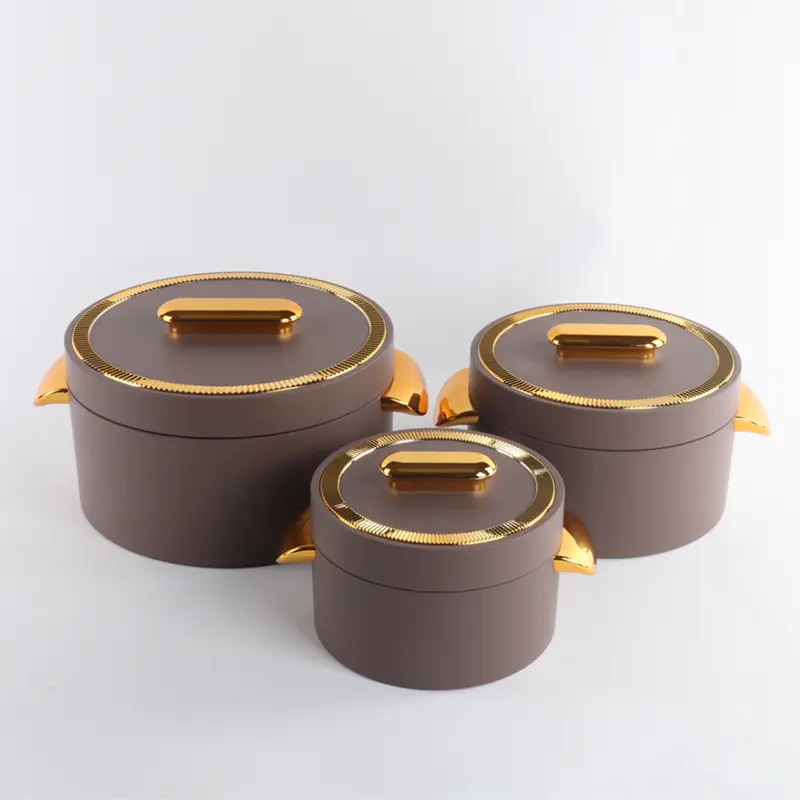 MiraRabel 1L+2L+3.5L 3PCS Set Elegant Luxury Insulated Hot Pot Casserole Food Warmer Containers Set of 3 Efficient Heating Durable Construction Easy to Clean