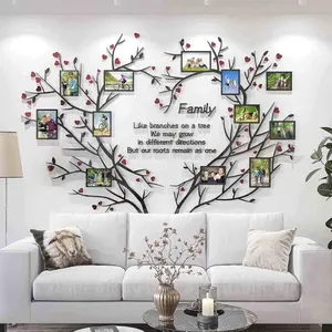 Love Family Tree Wall Decor Picture Frame Collage Removable 3D DIYWall Stickers for Living Room with Red Heart and Quote Family Like Branches on a Tree
