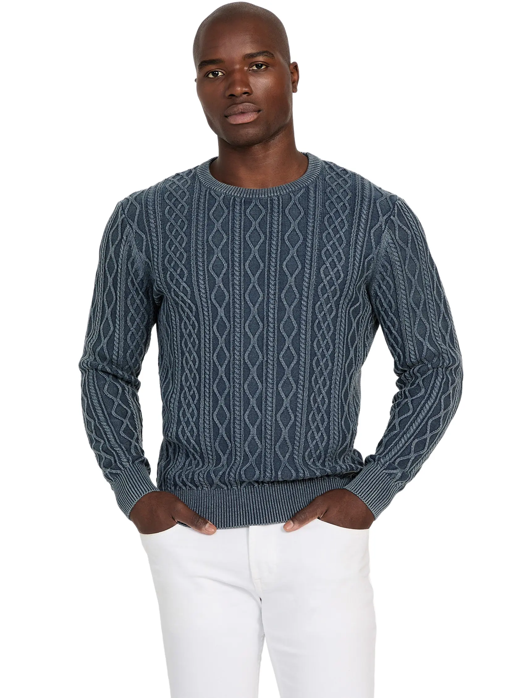 GUESS Male Herman Cable-Knit Washed Sweater